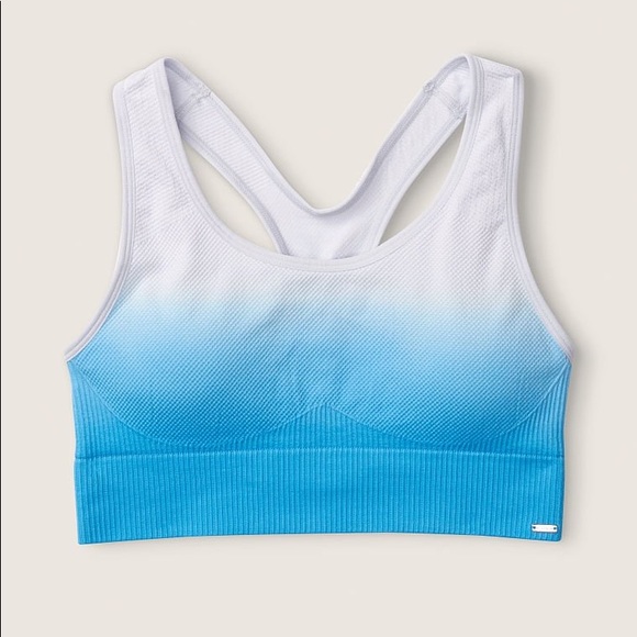 Vs Victorias Secret Pink Seamless Lined Gym Sports Bra Top Hydrangea Blue L - Picture 4 of 7